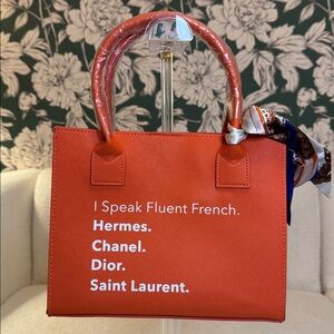 LA | TC Orange Fluent Designer Tote Bag with Colorful Scarf Accent
